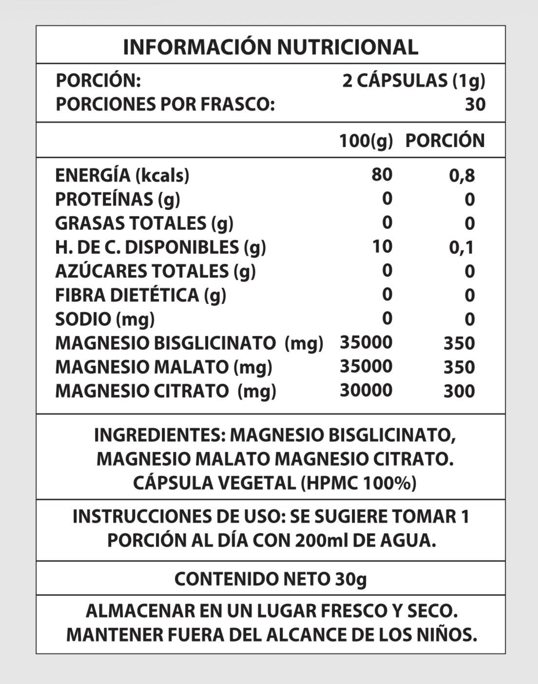 Magnesio Complex 60 Cápsulas – Bisglicinato, Malato y Citrato