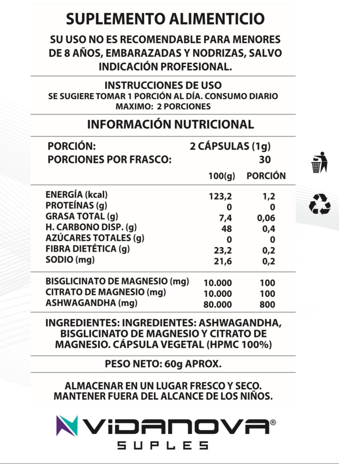 Ashwagandha + Magnesio – 60 Cápsulas