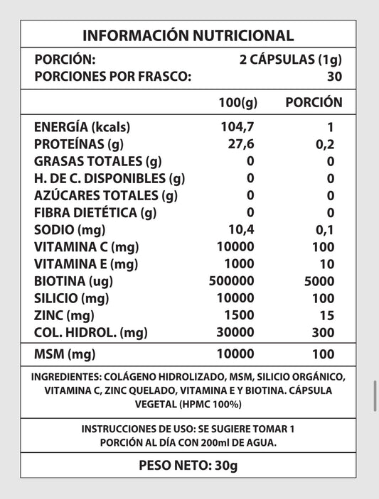 Biotina  Colágeno 60 Cápsulas – Cabello, Piel y Uñas