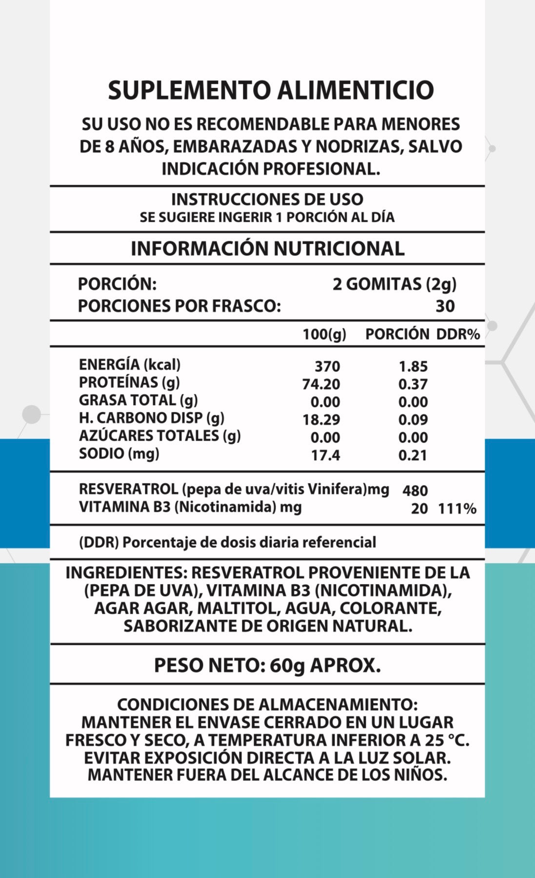 Gomitas NAD+ Resveratrol Antienvejecimiento – 60 Gomitas