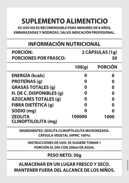 Zeolita Clinoptilolita Micronizada  60 Cápsulas – Detox Natural