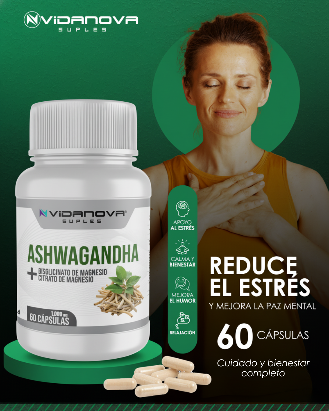 Ashwagandha + Magnesio – 60 Cápsulas