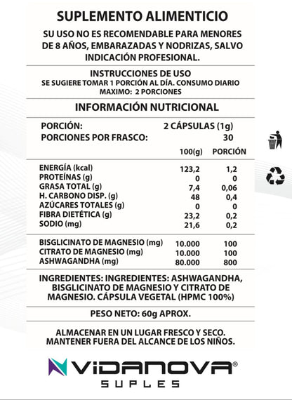 Ashwagandha + Magnesio – 60 Cápsulas