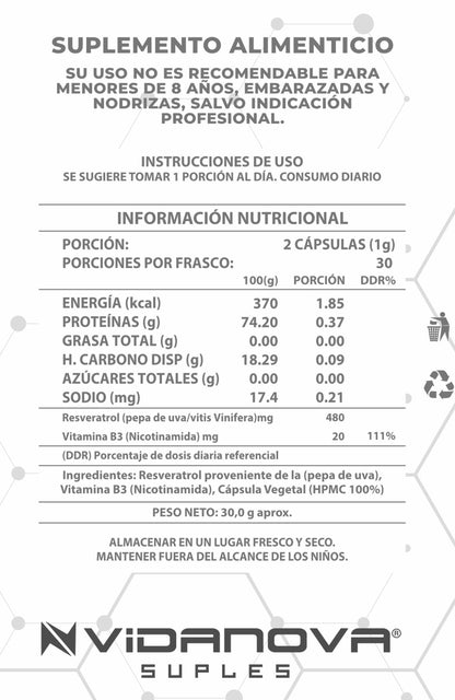 NAD+ Resveratrol 60 Cápsulas – Reparación Celular y Energía