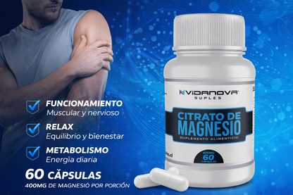 Citrato de Magnesio  60 Cápsulas – Apoyo Muscular y Nervioso